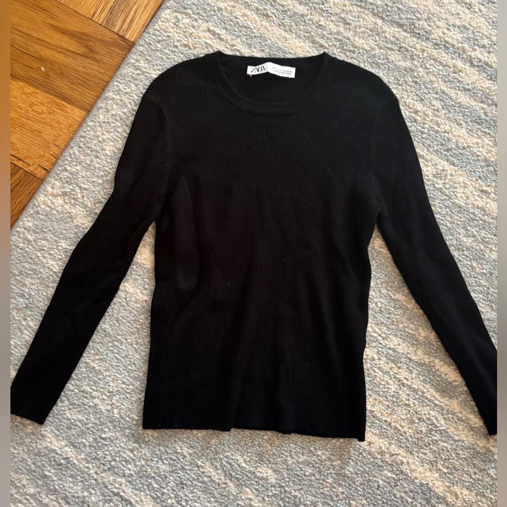 Zara Ribbed Black Knit Top
